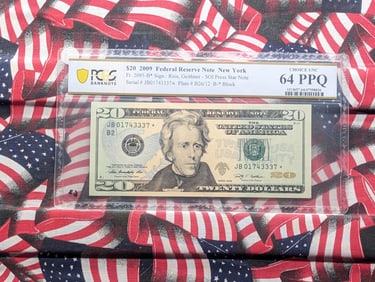 2009 U.S. Federal Reserve Twenty Dollar Star Note Graded 64 PPQ Choice UNC By PCGS