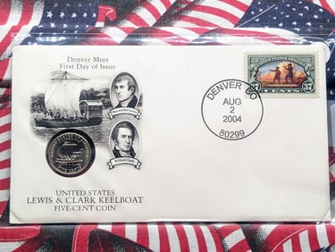 2004-D Lewis & Clark Keelboat Jefferson Nickel & First Day of Issue Cachet