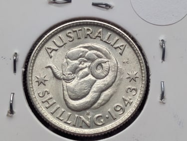 1943-S Australian 1 silver shilling - Unc - 92.5% Silver & 5.65 Gr.