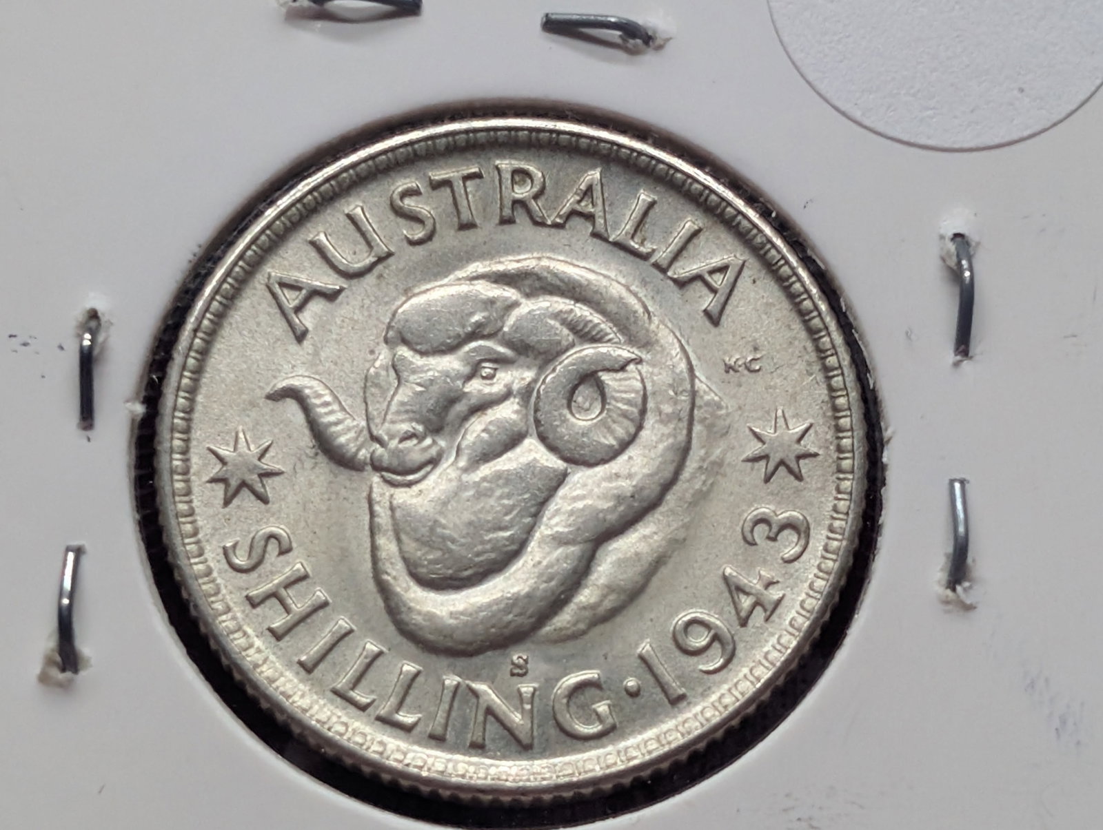 1943-S Australian 1 silver shilling - Unc - 92.5% Silver & 5.65 Gr.: 1943-S Australian 1 silver shilling - Unc - 92.5% Silver & 5.65 Gr.