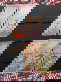 2018 Five, Ten, Twenty, Fifty, & 2016 Two-thousand South American Bolivar Banknotes