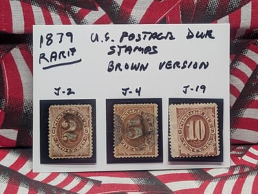 (3) 1879 Rare U.S. Postage Due Stamps, Brown Version - Scott #'s J-2, J-4, & J-19