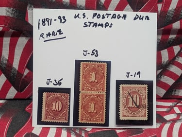 (3) 1891-1893 Rare U.S. Postage Due Stamps - Scott #'s J-19, J-35, & J-53