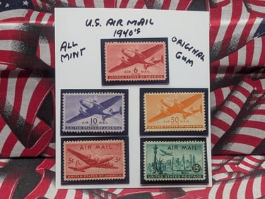 (5) 1940's Assorted U.S. Airmail Stamps - All MOGNH