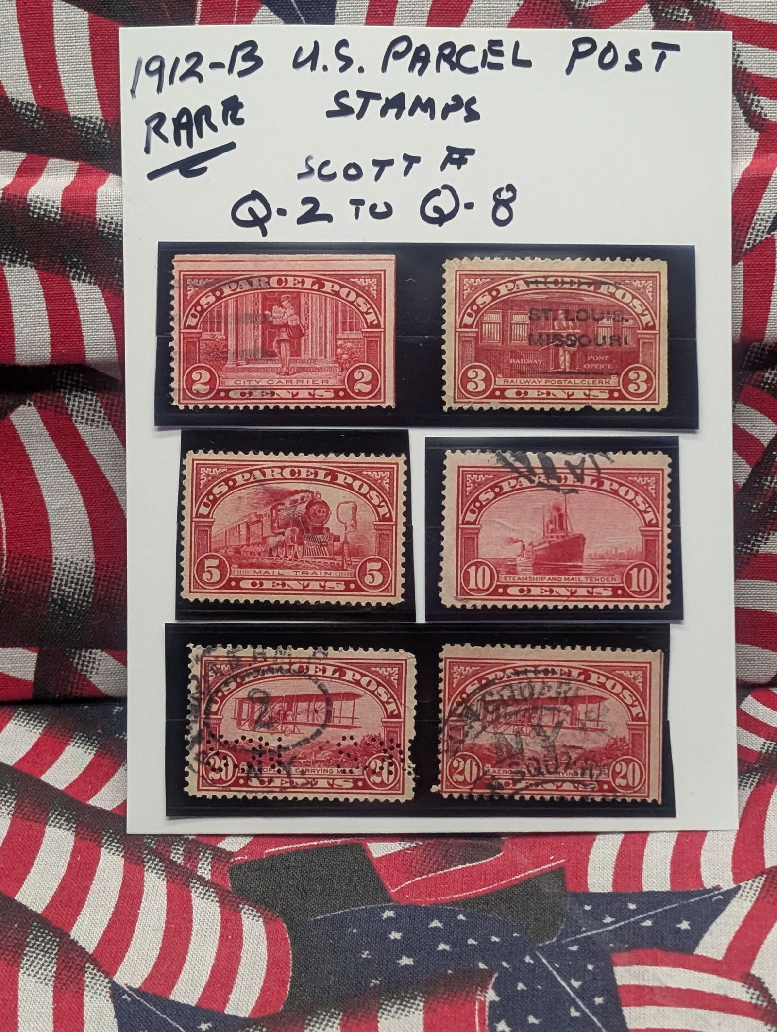 1912-1913 Rare U.S. Parcel Post Stamps - Scott #'s Q-2 to Q-8 (1 of 2)