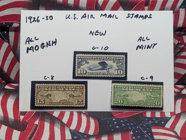 1926-1930 U.S. Airmail Stamps - All MOGNH - Scott #'s C-8, C-9, & C-10