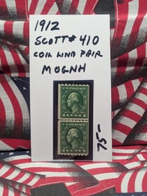 Coil Line Pair of 1912 U.S. One Cent George Washington Stamps - MOGNH - Scott # 410