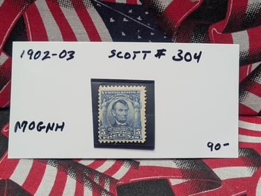 1902-1903 U.S. Five Cent Abraham Lincoln Postage Stamp - MOGNH - Scott # 304