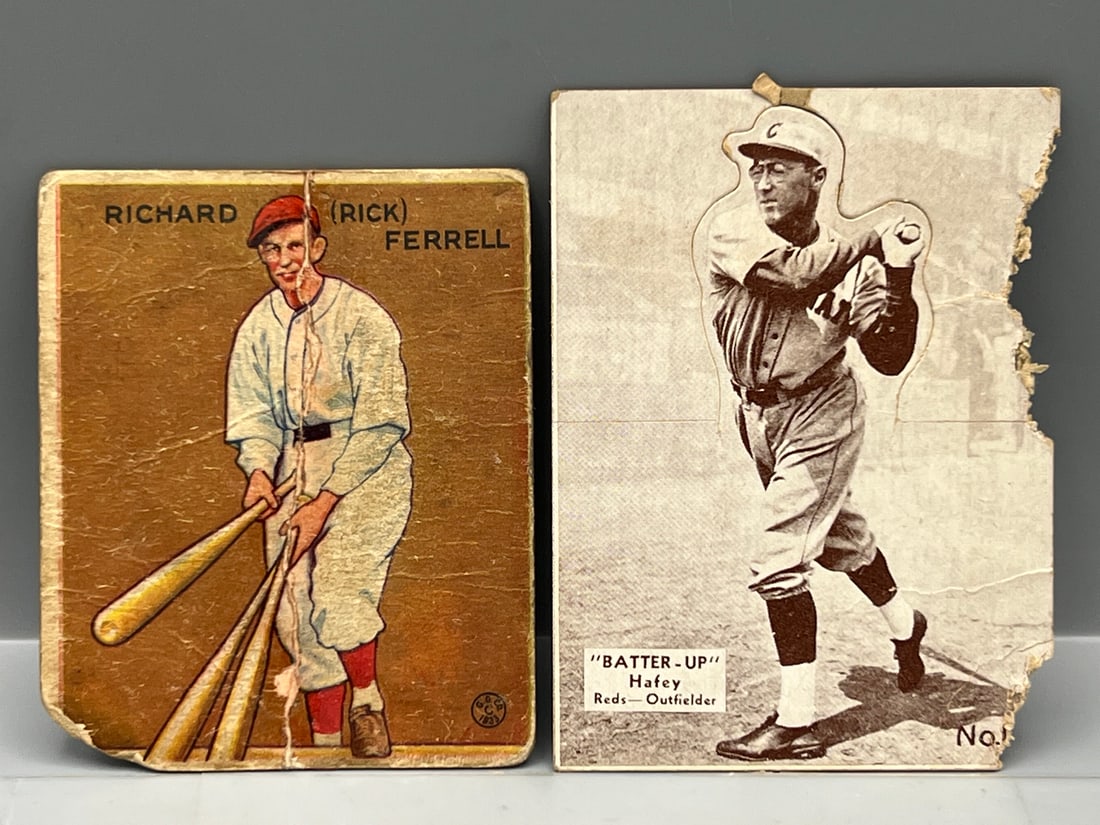 Lot of 2 Pre-War HOFers - LOW GRADE - Goudey Rick Ferrell, Batter Up Chick Hafey (1 of 2)