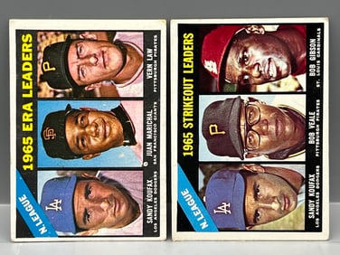 1966 Topps Pitching Leaders #221 & 225 - Sandy Koufax, Bob Gibson, Juan Marichal - HOF