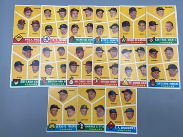 Lot of (15) 1960 Topps Baseball Team Coaches w/HOF - Varying Conditions