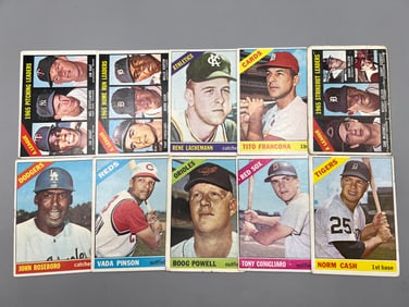 Lot of (10) 1966 Topps Baseball Stars w/HOF - Varying Conditions