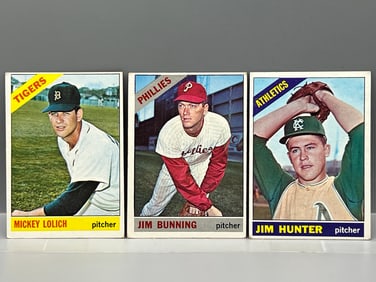 1966 Topps Catfish Hunter, Mickey Lolich, Jim Bunning