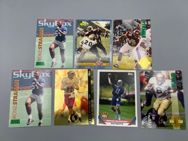 Lot of (7) Assorted Football Star Player Rookie Cards - Varying Conditions - Michael Strahan, Drew