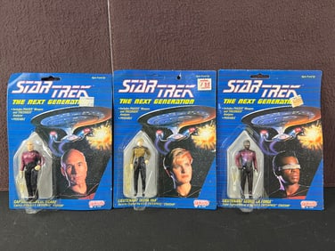 1988 Galoob Star Trek TNG Lof of 3 Action Figures - Sealed on Card - Picard, Tasha Yar, La Forge