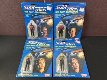 1988 Galoob Star Trek TNG Lof of 4 Action Figures - Sealed on Card - Riker, Tasha Yar, La Forge