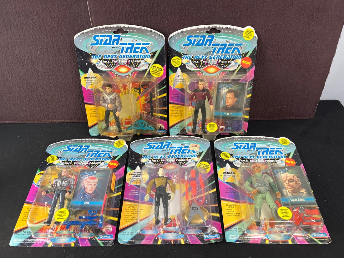 1992-93 Playmates Star Trek TNG Lot of 5 Action Figures - Romulan, Q, Data, Sela, Dathon: 1992-93 Playmates Star Trek TNG Lot of 5 Action Figures - Romulan, Q, Data, Sela, Dathon