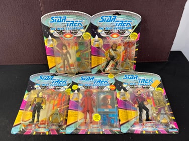 1992-93 Playmates Star Trek TNG Lot of 5 Action Figures - Deanna Troi, Worf, Riker, Data, Guinan