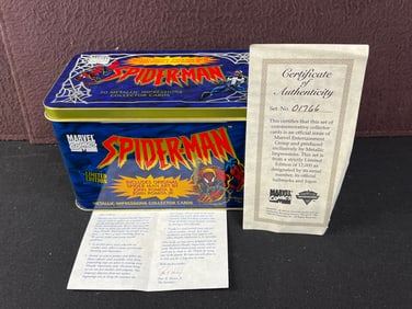 1996 Metallic Impressions Marvel Comics Spider-Man Metal Card Set in Tin - Opened