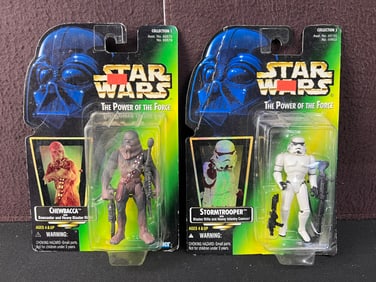 1997 Kenner Hasbro Star Wars Chewbacca & Stormtrooper - On green holographic card