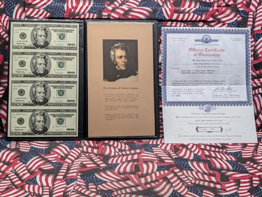 Uncut Sheet of Four 1996 Series US $20.00 Federal Reserve Star Notes in Nice Display Book w/ COA