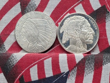 Two 1/4th Oz. Each .999 FINE SILVER Various Indian Head Designed Rounds