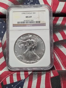 1996 American Silver Eagle - NGC MS69 - One Troy Ounce .999 Fine Silver