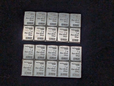 1 Gram Each .999 FINE SILVER VALCAMBI Miniature Art Bars (20 PCS Attached Together - 20 Grams Total)