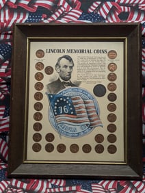 Lincoln Memorial Cent Collection in Display Frame - Includes Replica 1783 George Washington Penny &