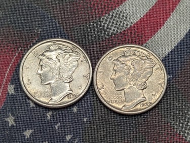 1929 & 1934 Mercury Silver Dimes - Both AU/UNC