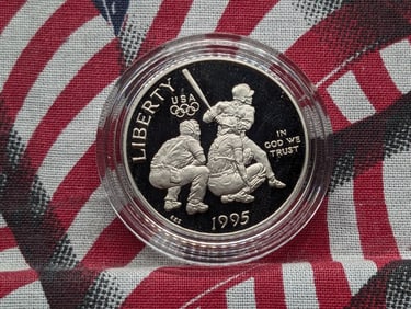 1995-S PROOF Olympic Baseball Commemorative Half Dollar in Capsule