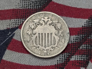 1867 Shield Nickel w/ Rays