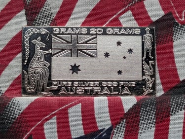 20 Grams .999 PURE FINE SILVER Australia Flag Designed Art Bar By The Silver Mint