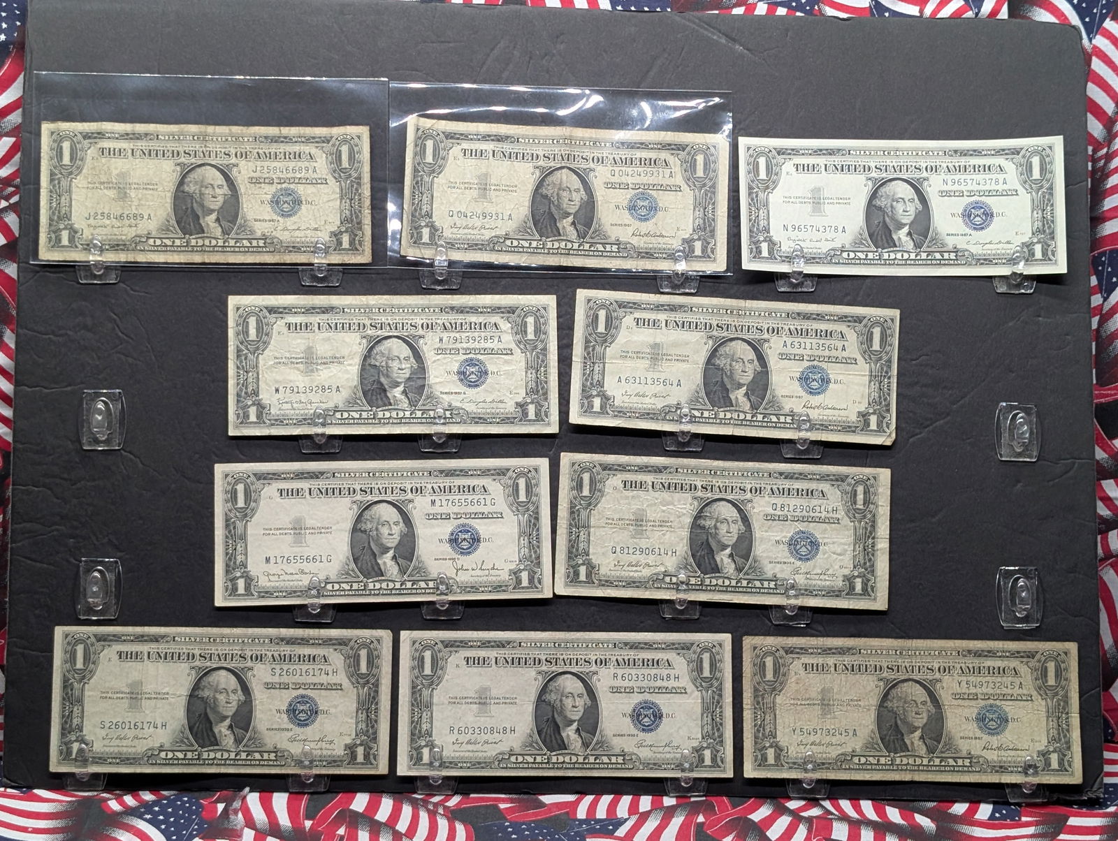 Ten 1935 & 1957 Series $1.00 Silver Certificates - (1) 1935-D, (3) 1935-E, (3) 1957, (2) 1957-A's & (1 of 5)
