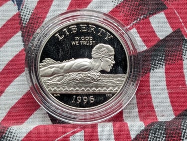 1996-S PROOF Olympic Swimming Commemorative Half Dollar in Capsule