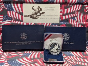 1997-S Jackie Robinson 50th Anniversary Commemorative Proof Silver One Dollar Coin in OGP w/ COA -