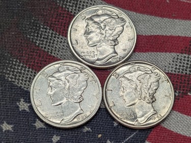 1927, 1942 & 1943 Mercury Silver Dimes - All in HIGH GRADE