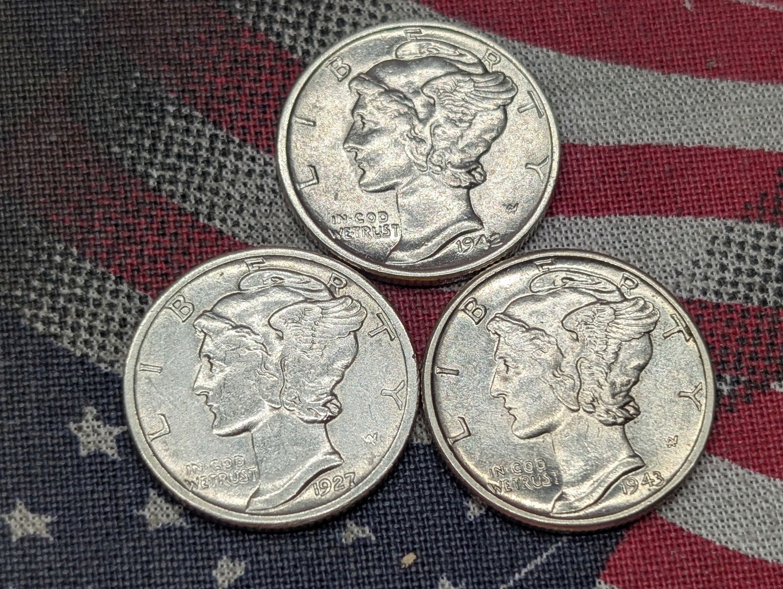 1927, 1942 & 1943 Mercury Silver Dimes - All in HIGH GRADE (1 of 2)
