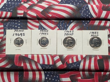 (4 Coins) 1968-S & 1969-S Roosevelt Dimes & Washington Quarters - All GEM PROOF!