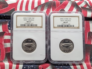 2005-P&D West Virginia Washington State Quarters - Both NGC "MS 67"