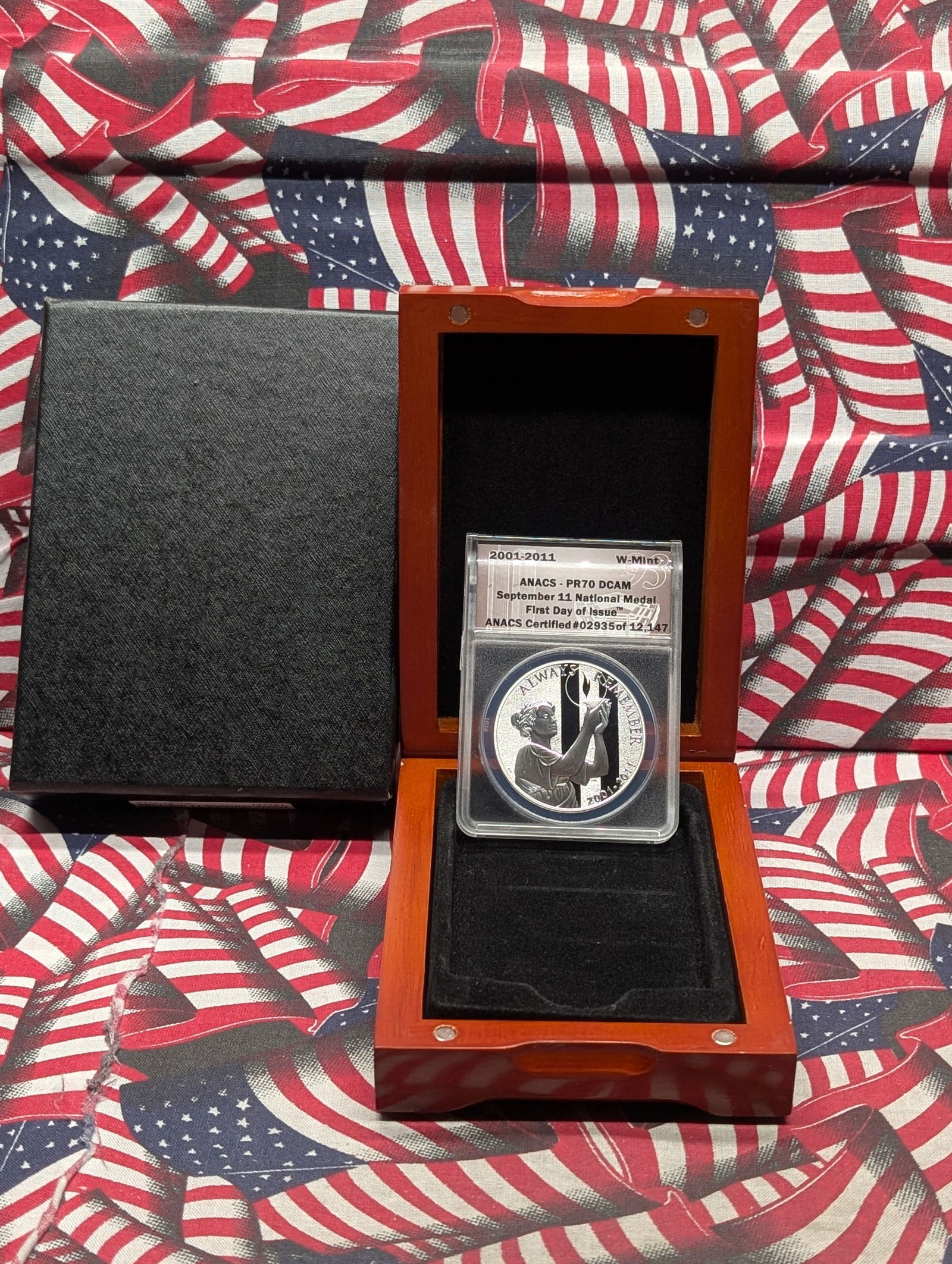 1 Oz. SOLID SILVER 2001-2011-W PROOF September 11 National Medal - ANACS Cert. PR70 DCAM - First Day (1 of 7)