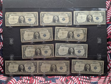 Ten 1957 Series US $1.00 Silver Certificates - (4) 1957's, (4) 1957-A's, & (2) 1957-B's