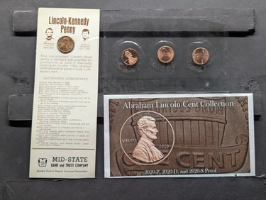 2020 P,D,S Lincoln Shield Cents & 1973-D Lincoln Cent w/ Kennedy Profile on Card of Facts