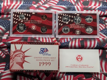 1999-S US Silver Proof Set in OGP w/ COA - (9) Coins Total, (7) 90% Silver Coins