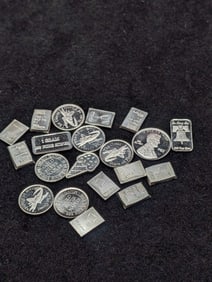 1 Gram Each .999 FINE SILVER Various Designed Miniature Rounds & Art Bars (20 PCS - 20 Grams Total)