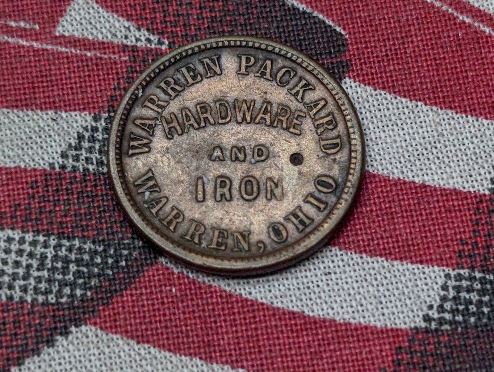Civil War Token (1863) Warren Packard Hardware and Iron Warren, Ohio - W. & A.J. Packard Youngstown,: Civil War Token (1863) Warren Packard Hardware and Iron Warren, Ohio - W. & A.J. Packard Youngstown, Ohio (990A-La R-2)
