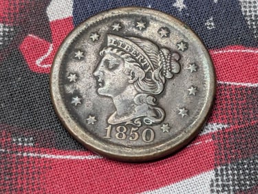 1850 Braided Hair Large Cent - VF+