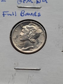 1942 Mercury Dime Gem BU Full Bands