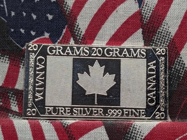 20 Grams .999 PURE FINE SILVER Canada Flag Designed Art Bar By The Silver Mint