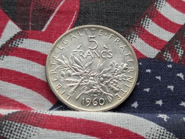 1960 France Five Francs - 83.5% Silver & 12 Gr.